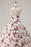 Baljurk strapless korset Wit rood bloemen quinceañera jurk
