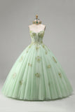 Baljurk strapless korset groen geappliqueerd quinceañera jurk