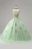 Baljurk strapless korset groen geappliqueerd quinceañera jurk