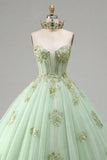 Baljurk strapless korset groen geappliqueerd quinceañera jurk