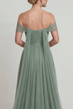 Off-the-shoulder chiffon Een lijn Stoffige Salie Moeder van de Bruid Jurk met slinger