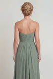 Stoffy Sage Sweetheart Een lijn gerimpelde chiffon Moeder van de Bruid Jurk met split