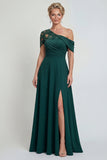 Donkergroene Eén Schouder A Line Applicatie Mother of the Bride jurk met split