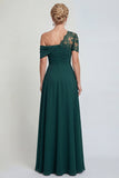 Donkergroene Eén Schouder A Line Applicatie Mother of the Bride jurk met split