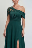 Donkergroene Eén Schouder A Line Applicatie Mother of the Bride jurk met split
