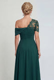 Donkergroene Eén Schouder A Line Applicatie Mother of the Bride jurk met split