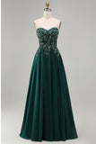 Sweetheart A Line Donkergroene Lange Mother of the Bride jurk met applicaties