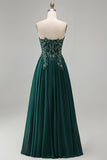 Sweetheart A Line Donkergroene Lange Mother of the Bride jurk met applicaties