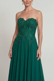 Sweetheart A Line Donkergroene Lange Mother of the Bride jurk met applicaties