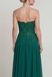 Sweetheart A Line Donkergroene Lange Mother of the Bride jurk met applicaties
