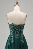 Sweetheart A Line Donkergroene Lange Mother of the Bride jurk met applicaties