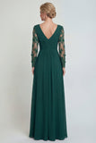 Donkergroene A-lijn lange mouwen met appliquatie Mother of the Bride jurk met split