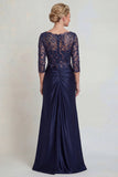 Marine zeemeermin V-hals paillettenjurk Mother of the Bride met 3/4 mouwen