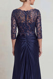 Marine zeemeermin V-hals paillettenjurk Mother of the Bride met 3/4 mouwen