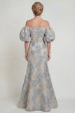 Bloemen Stoffige Blauwe Zeemeermin Off The Shoulder Moeder van de Bruid Jurk
