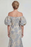 Bloemen Stoffige Blauwe Zeemeermin Off The Shoulder Moeder van de Bruid Jurk