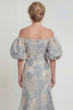 Bloemen Stoffige Blauwe Zeemeermin Off The Shoulder Moeder van de Bruid Jurk