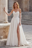 Ivory Sweetheart A Line lange korset trouwjurk met split