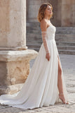 Ivory Sweetheart A Line lange korset trouwjurk met split