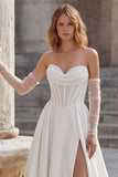 Ivory Sweetheart A Line lange korset trouwjurk met split