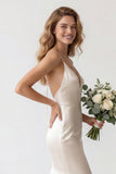 Ivoor satijn Spaghetti Straps Sweep Sleep Zeemeermin Trouwjurk