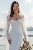 Ivoor Off the Shoulder Zeemeermin Sweep Sleep trouwjurk met kant
