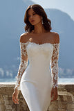 Ivoor Off the Shoulder Zeemeermin Sweep Sleep trouwjurk met kant