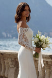 Ivoor Off the Shoulder Zeemeermin Sweep Sleep trouwjurk met kant