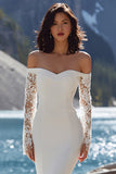 Ivory Mermiad Off-the-shoulder sleep-bruidsjurk met split