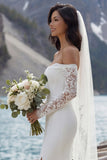 Ivory Mermiad Off-the-shoulder sleep-bruidsjurk met split