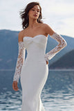 Ivory Sweetheart Zeemeermin Sweep Sleep trouwjurk met mouwen