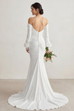 Ivoor Chiffon zeemeermin met appliqued sweep sleep boho trouwjurk met mouwen