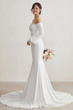 Ivoor Chiffon zeemeermin met appliqued sweep sleep boho trouwjurk met mouwen