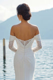 Ivoorzeemeermin Off-the-Shoulder Sleep-Sleep Boho Trouwjurk met mouwen