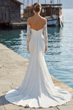 Ivoor Zeemeermin Sweetheart Lange kanten trouwjurk met applicaties