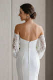 Ivoor Zeemeermin Sweetheart Lange kanten trouwjurk met appliquatie