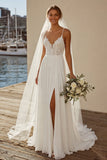 Ivory A Line Chiffon Kant Sweep Sleep trouwjurk