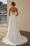 Ivory A Line Chiffon Kant Sweep Sleep trouwjurk