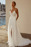 Ivory A Line Chiffon Kant Sweep Sleep trouwjurk