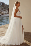 Ivory A Line Chiffon Kant Sweep Sleep trouwjurk