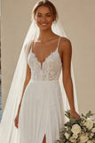 Ivory A Line Chiffon Kant Sweep Sleep trouwjurk