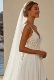 Ivory A Line Chiffon Kant Sweep Sleep trouwjurk