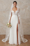 A Line Ivory Spaghetti Straps Lace Sweep Sleep trouwjurk