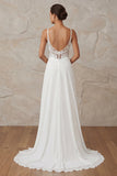 A Line Ivory Spaghetti Straps Lace Sweep Sleep trouwjurk