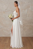A Line Ivory Spaghetti Straps Lace Sweep Sleep trouwjurk