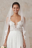 A Line Ivory Spaghetti Straps Lace Sweep Sleep trouwjurk