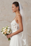 A Line Ivory Spaghetti Straps Lace Sweep Sleep trouwjurk