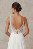 A Line Ivory Spaghetti Straps Lace Sweep Sleep trouwjurk