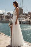 Ivory A Line Lace Sweep Sleep trouwjurk met split