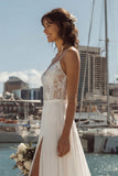 Ivory A Line Lace Sweep Sleep trouwjurk met split